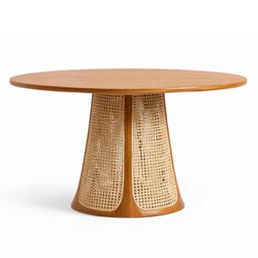 Round Cane Dining Table with Cylindrical Rattan Base Manufacturers, Suppliers in Delhi