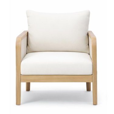 Light Wood Lounge Chair with White Cushions and Woven Mesh Sides Manufacturers, Suppliers in Delhi