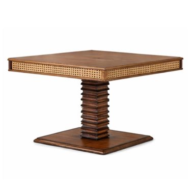 Square Wooden Dining Table with Cane Shelf and Central Pedestal Manufacturers, Suppliers in Delhi